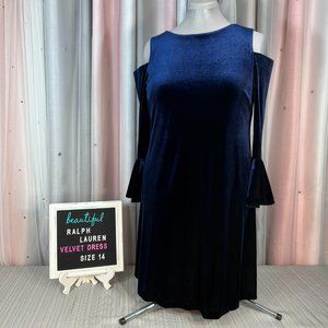 Ralph Lauren Navy Blue Velvet Cold Shoulder Dress - 14